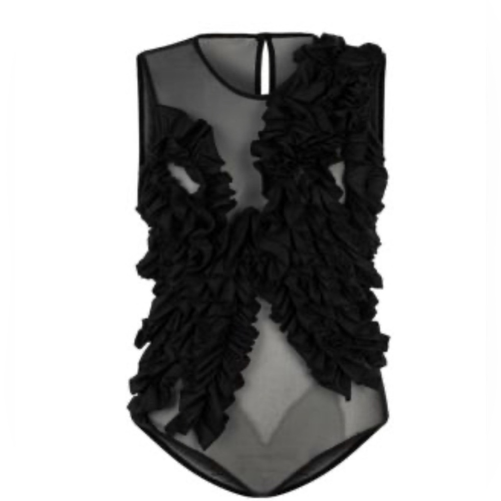 NOCTURNE Women's Tulle Bodysuit with Ruffle Detail sz:Large